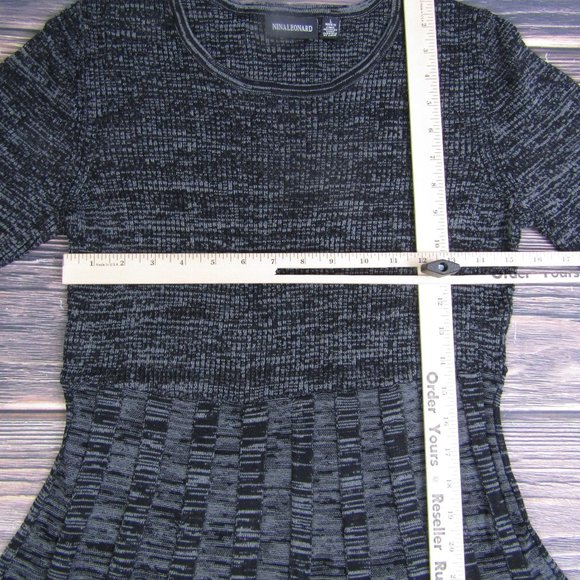 Nina Leonard NEW NWT Large Gray Black A Line Long Sleeve Skater Dress Crewneck - Picture 4 of 9